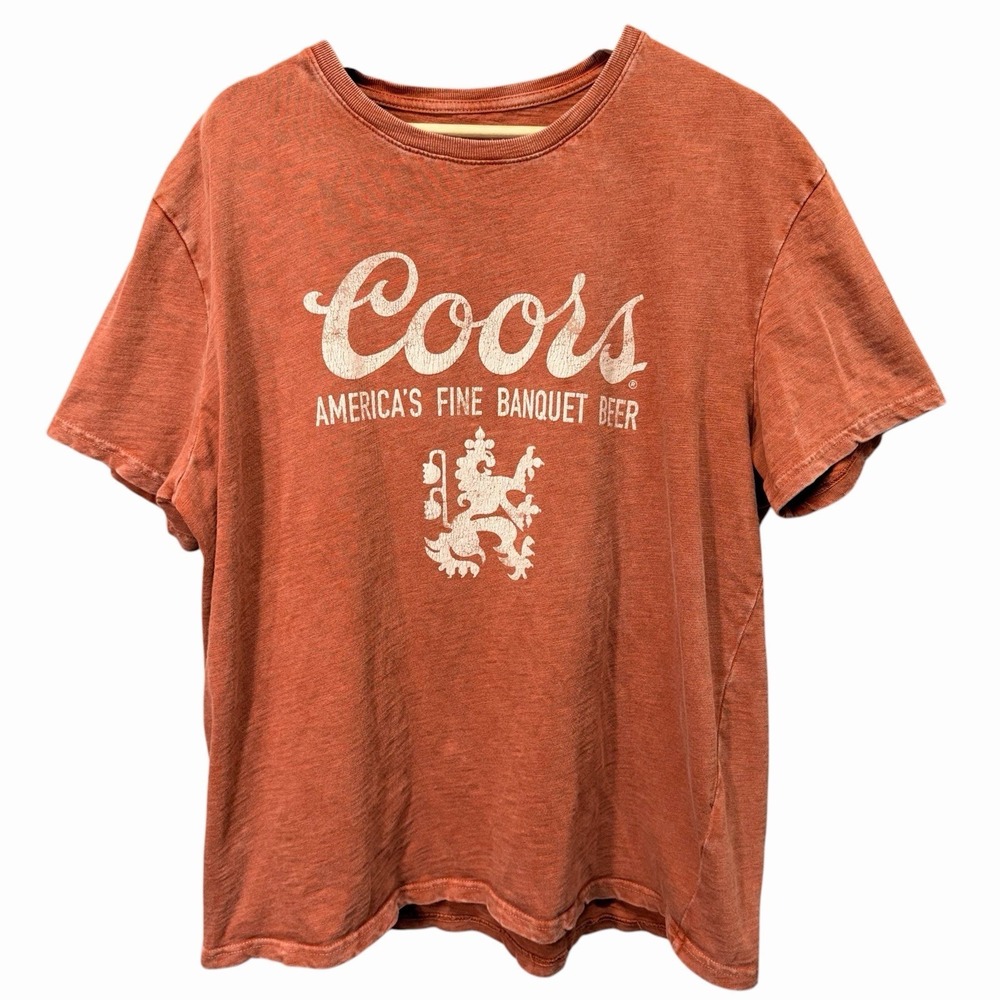 Coors Beer Graphic T-Shirt XL Orange Faded Distressed America's Fine Banquet Tee
